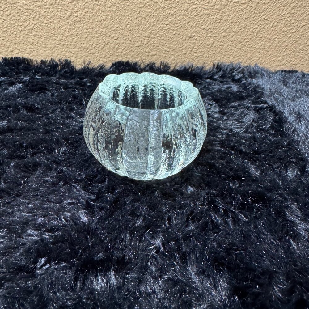 Vintage  AVON Clear Ribbed Glass Rounded Candle Holder